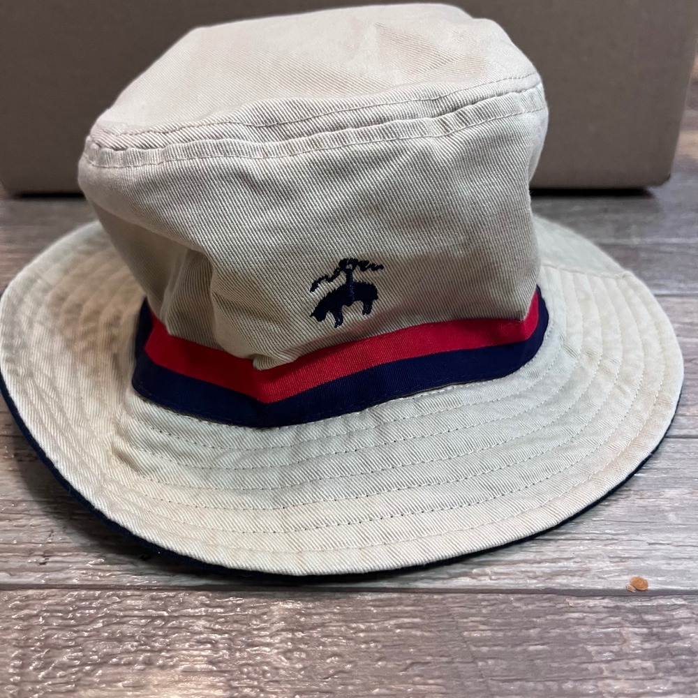 Brooks Brothers Kids Bucket Hat Tan Navy Red Striped Cotton OS